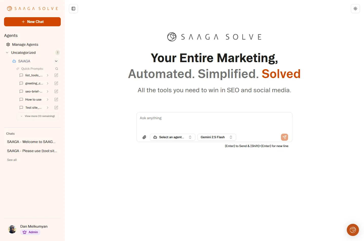 Open SAAGA Solve and log into the SEO Suite